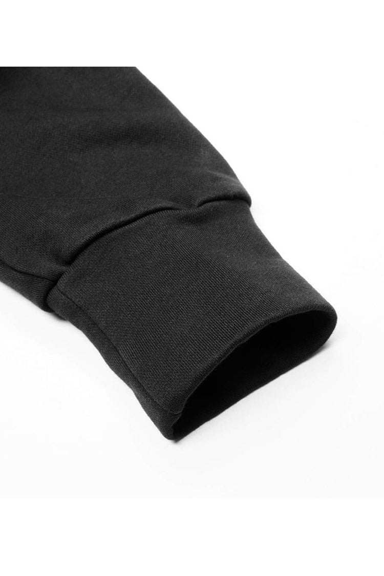 Black Punk Front Lace Up Decoration Long Sleeve Knit Hoodie Men's Coat