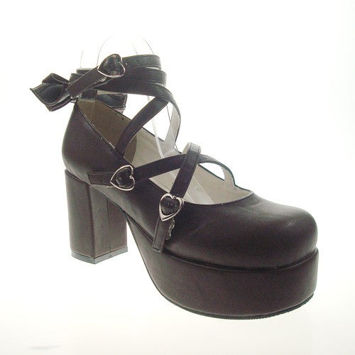 Brown Round Toe Cross Straps Platform Heel High Lolita Shoes