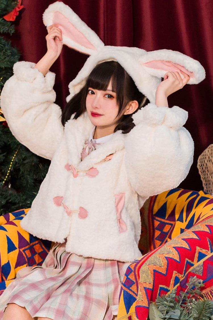 White Christmas Winter Long Sleeves Cute Rabbit Ears Sweet Lolita Coat