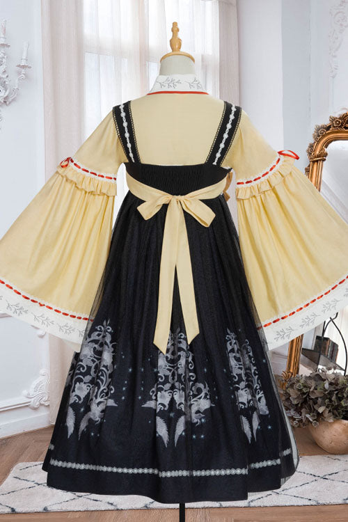 Black Fengming Chinese Style Hanfu High Waisted Sweet Lolita JSK Dress