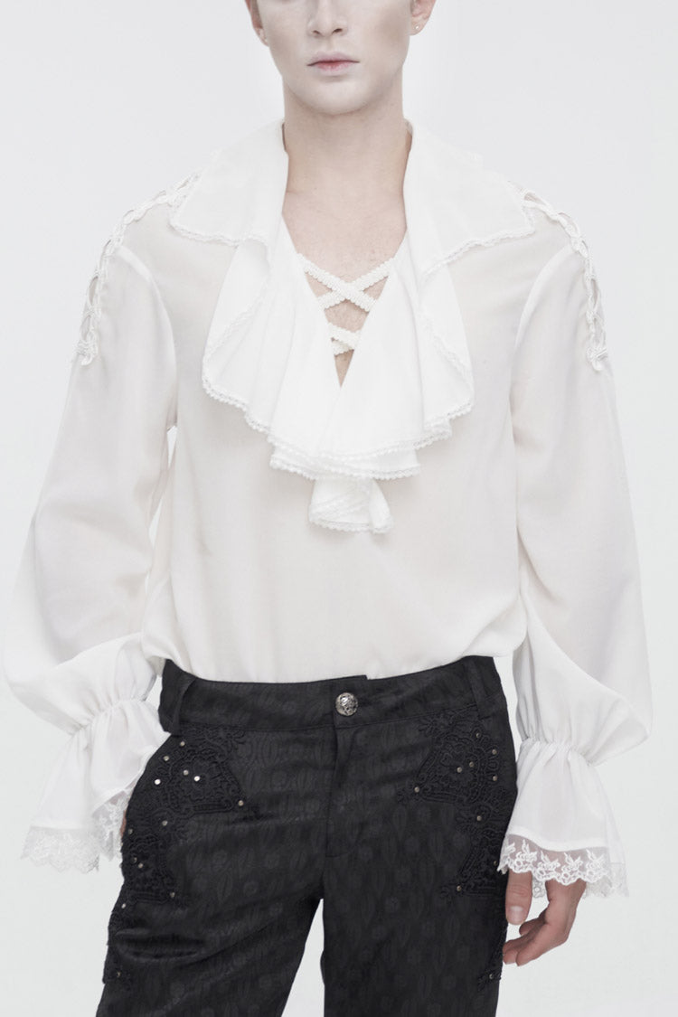 White Ruffled Collar Puff Sleeved Men's Gothic Shirt