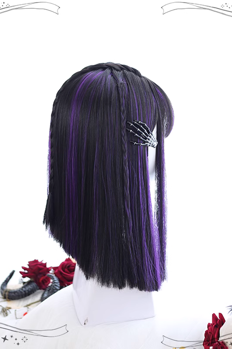 Purple Highlights Air bangs Medium length Hair  Gothic Lolita Wigs