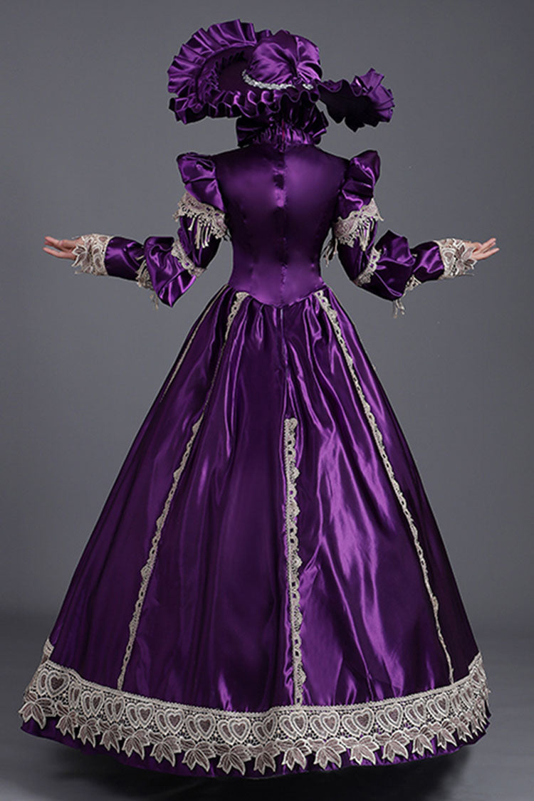 Purple Long Sleeves High Collar High Waisted Cardigan Ruffled Victorian Lolita Prom Dress