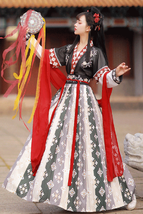 Ancient Tang Dynasty Embroidery Printing Sweet Hanfu Dress