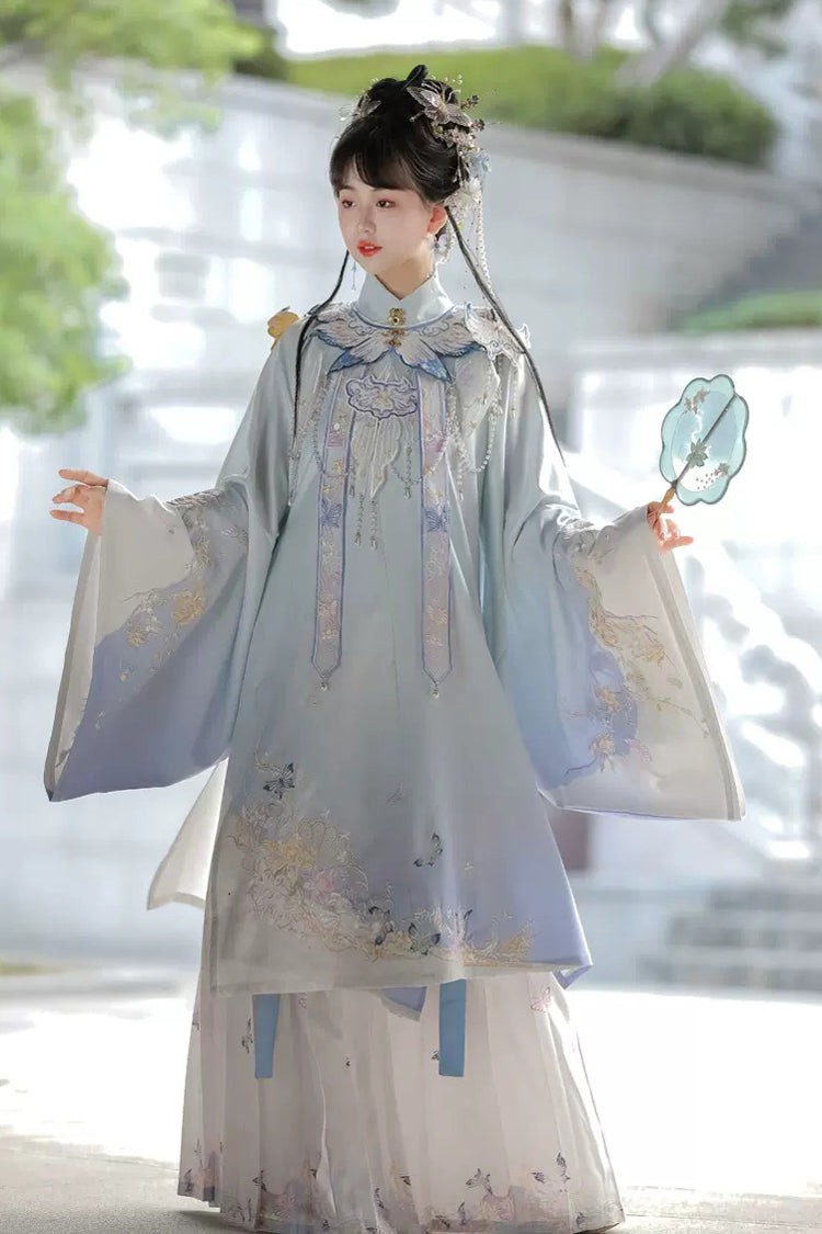 Multi-Color Stand Collar Print Embroidery Sweet Hanfu Dress