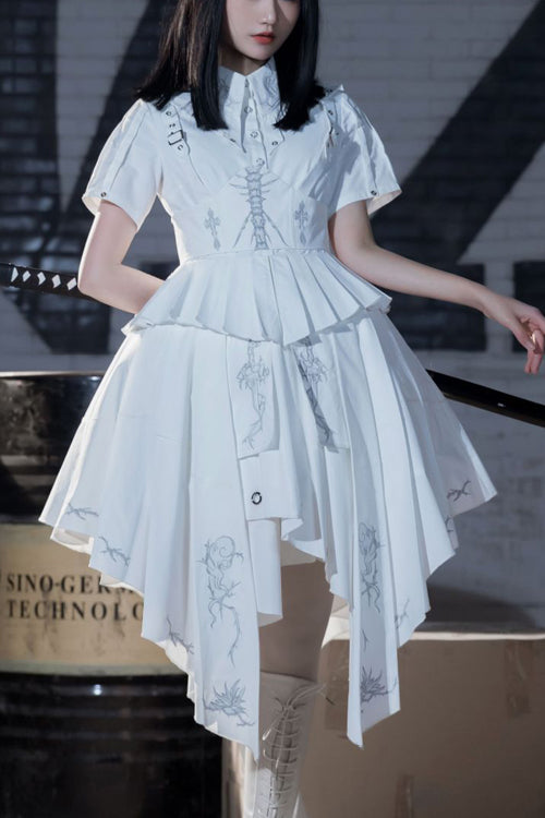 White Short Sleeves Irregular Hem New Gothic Lolita Dress