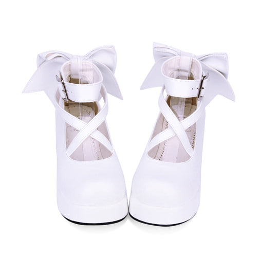 Round-toe Shallow Mouth Bowknot Cute Lolita Middle Heels Shoes