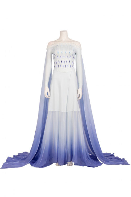 Frozen II Elsa Halloween Same Off Shoulder Light Blue Purple Gradient Dress Cosplay Costume
