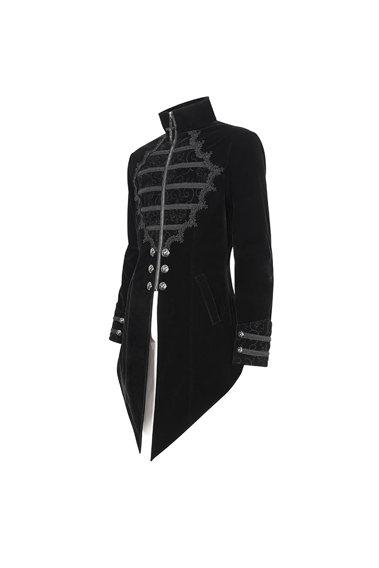 Black Stand Collar Lace Splice Swallow Tailed Men's Gothic Coat