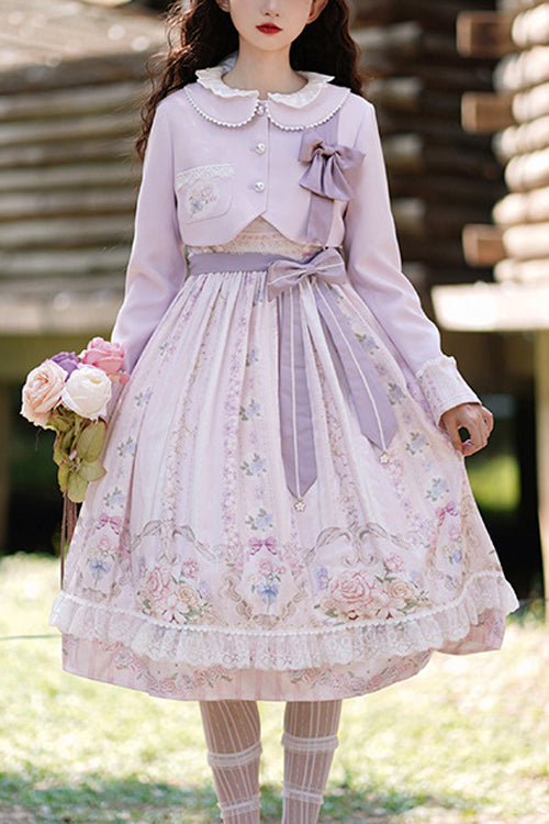 Purple Flower Wall Print High Waist Sweet Lolita JSK Dress