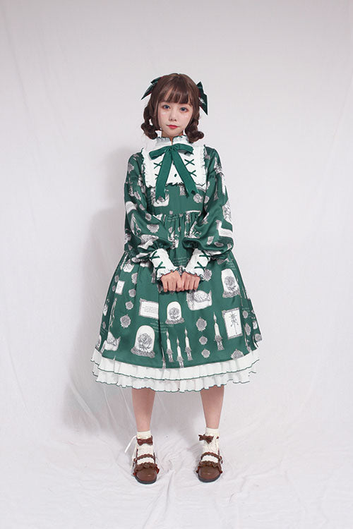 Christian Pious Duck Print Long Sleeves Bowknot Sweet Lolita OP Dress