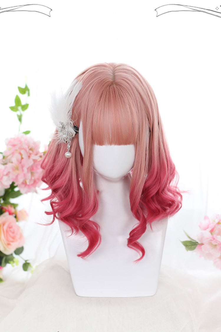 Pink Gradient Short Roman Curly Hair Sweet Lolita Wigs