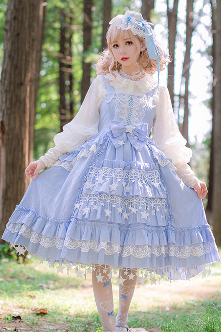 Blue Headbow Lace Ruffled Hanayome Sweet Lolita JSK Tiered Dress