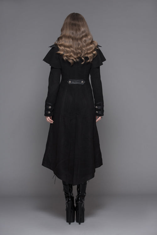 Black Fake Two Pieces Game Style Woollen Womens Punk Coats