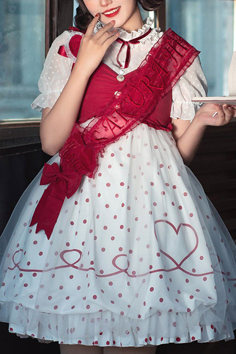 Red Hollow Love Polka Dot Print Sakurahime Sweet Lolita Dress