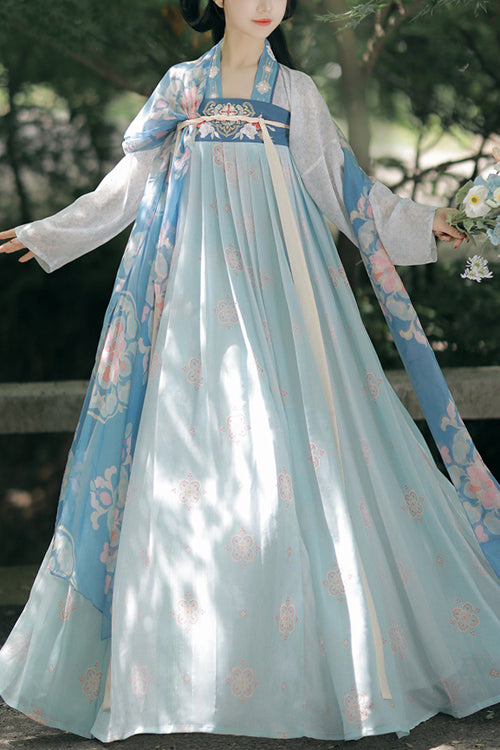 Chinese Ancient Style Fairy Elegant Chiffon Sweet Hanfu Dress Full Set