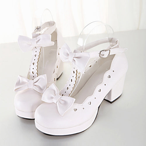 Bowknot Heart-shaped Hollow Out Lolita High Heel Shoes