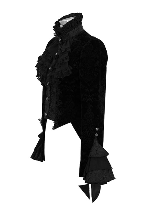 Black Gothic Lotus Leaf Corsage False Two Piece Womens Swallow Tailed Coats