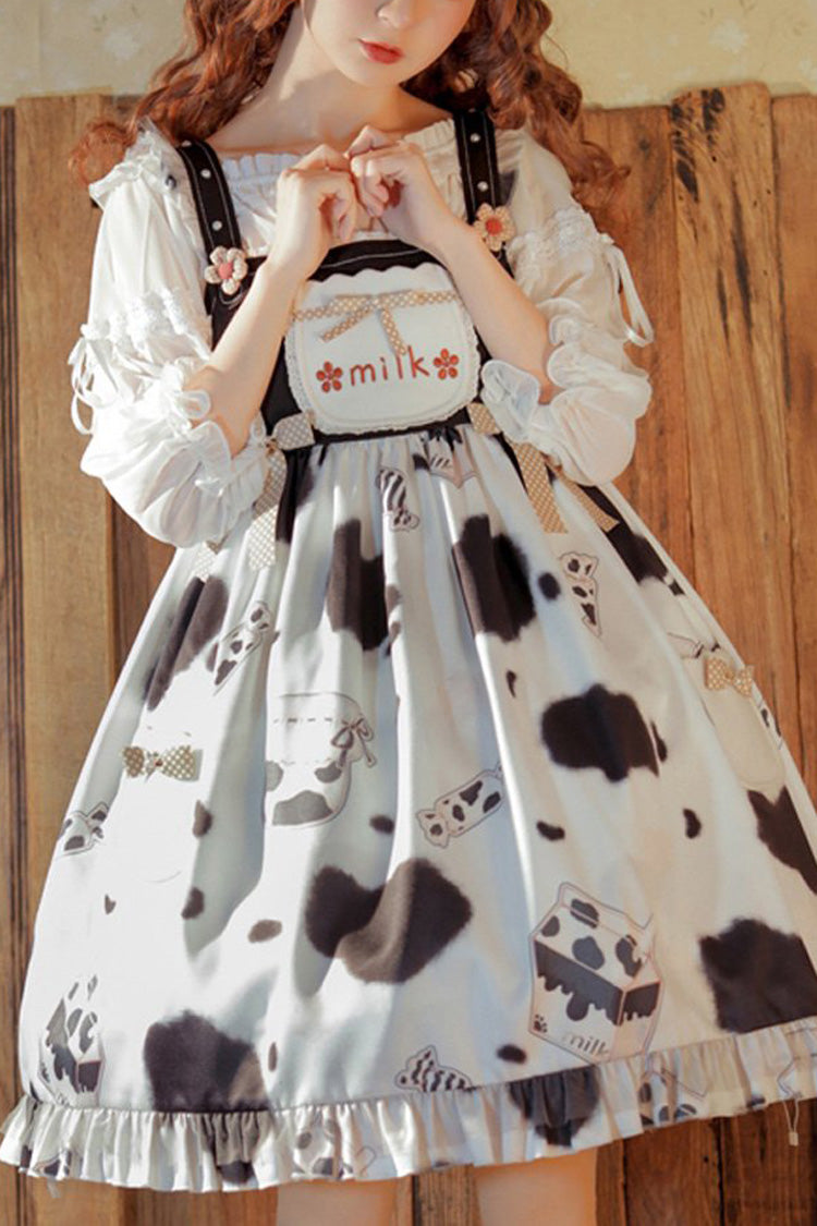 Multi-Color Ruffled Stitching Cow Milk Candy Print Sweet Lolita JSK Dress
