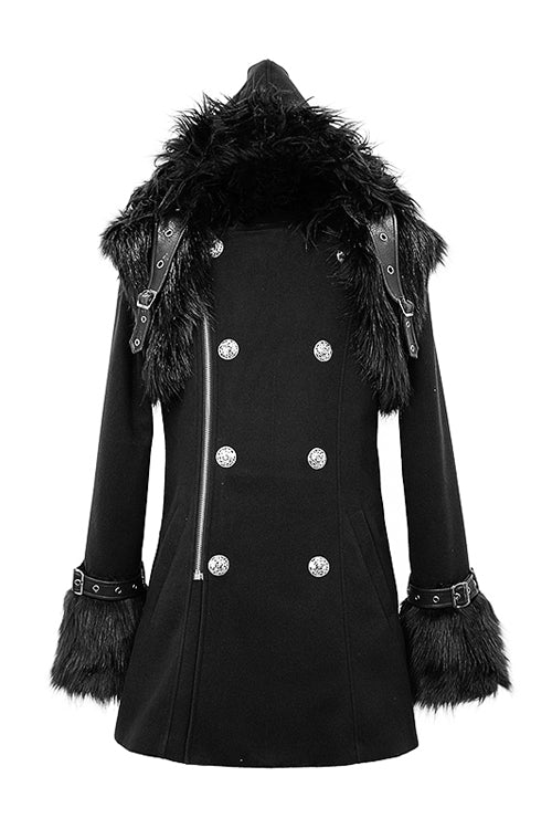 Black Cape Collar Punk Long Mens Coat With Fur