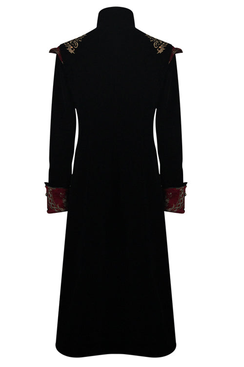 Gothic Jacquard Stand Collar Embroidery Mens Long Coat