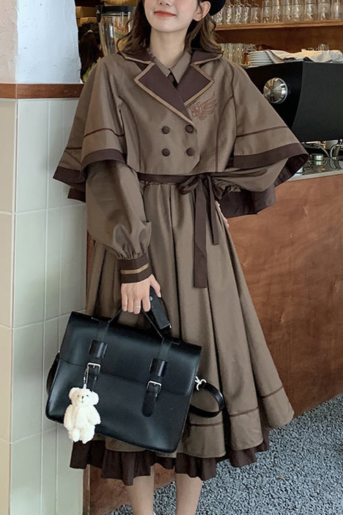 Vintage College Style Lapel Collar Long Sleeves Double Paneled Hem Sweet Lolita Dress