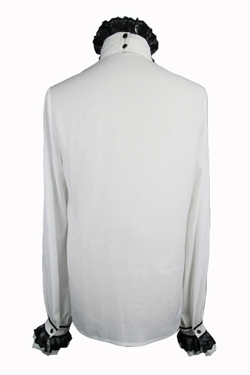 White Chiffon Chest Embroidery Lace Sleeves Mens Gothic Blouse