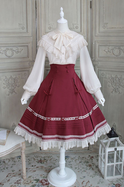 Solid Color Baroque Manor Bowknot High Waisted Ruffled Sweet Lolita Skirt 3 Colors