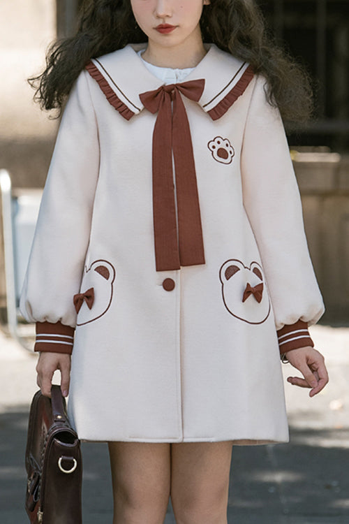 Beige Single Breasted Square Collar Long Sleeved Wool Sweet Lolita Coat