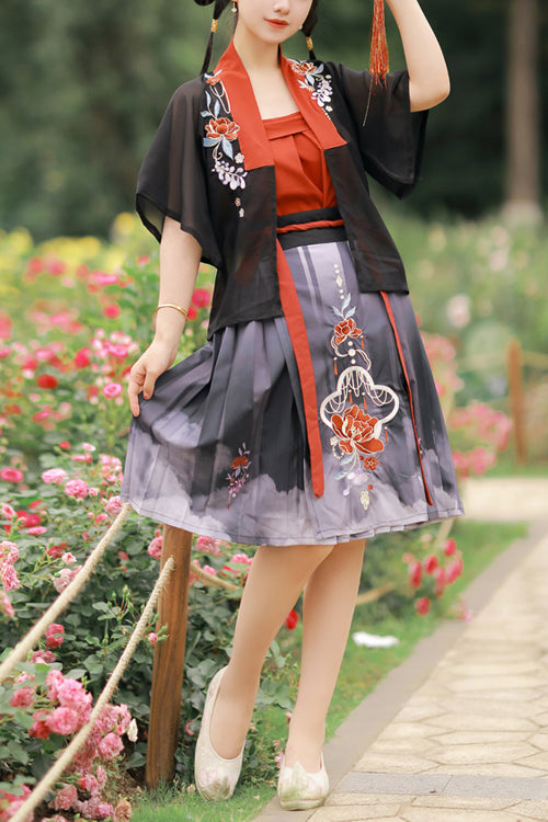 Black Chinese Style Song Dynasty Spring And Summer Three Piece Sweet Hanfu Dress