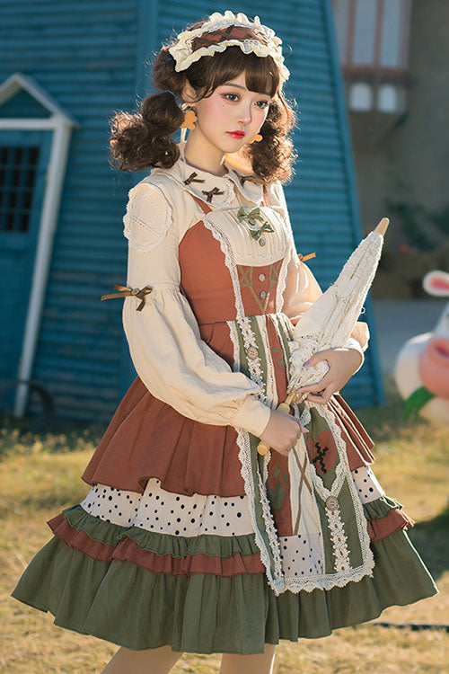 Multi-Color Japanese Country Style Stitching Bowknot Multi-Layer Ruffled Classic Lolita JSK Dress