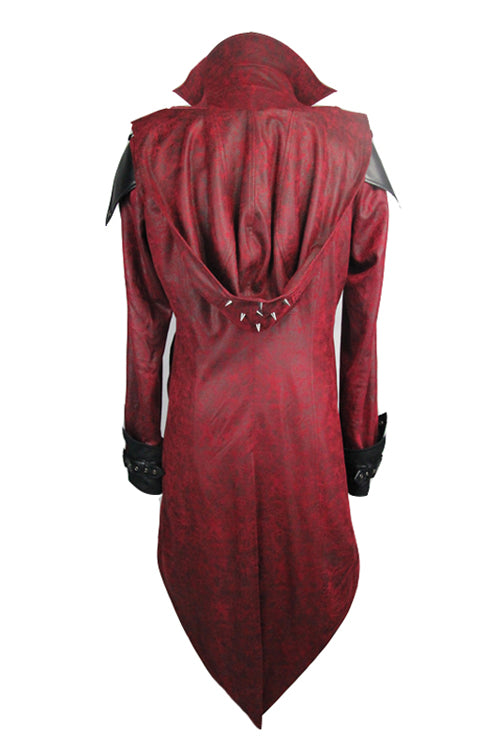Punk Handsome Red Hooded Leather Long Mens Coats