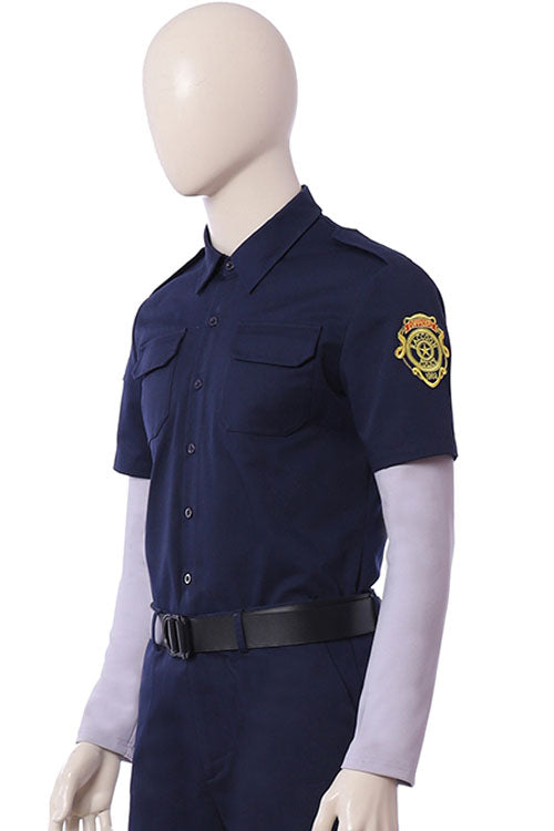 Resident Evil Biohazard Re 2 Leon Scott Kennedy Halloween Cosplay Costume Dark Blue Short Sleeve Shirt