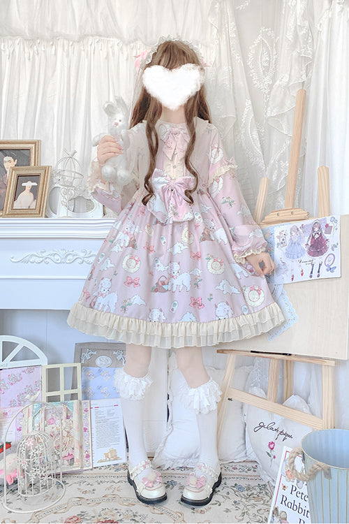 Doll Collar Lantern Sleeves Cute Sheep Print Sweet Lolita OP Dress