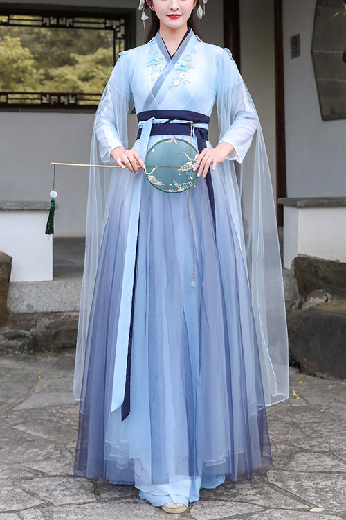 Blue Glazed Chest Embroidered Sweet Hanfu Dress – LolitaInside