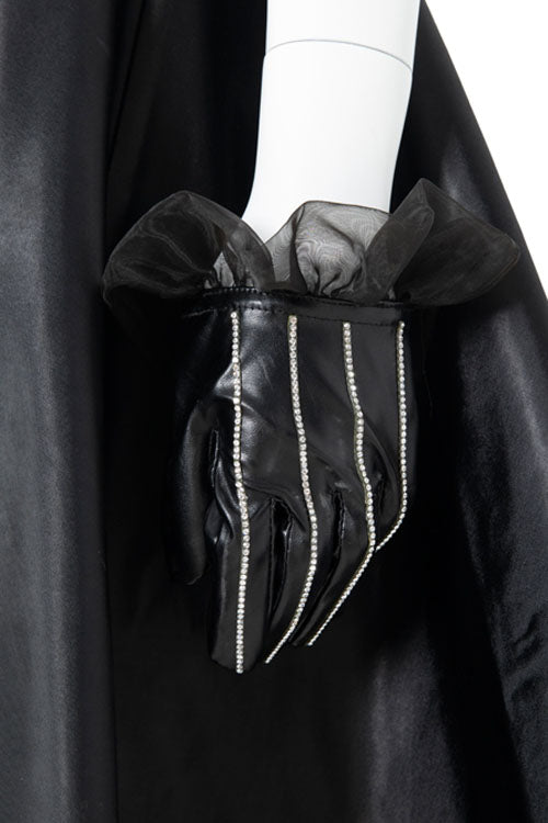 Cruella Dalmatians Black/White Coat Suit Halloween Cosplay Costume Accessories Black Gloves