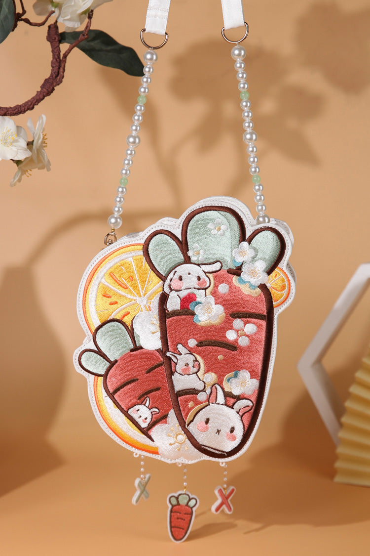 Multi-Color Rabbit Carrot Lemon Embroidery Sweet Lolita Crossbody Bag