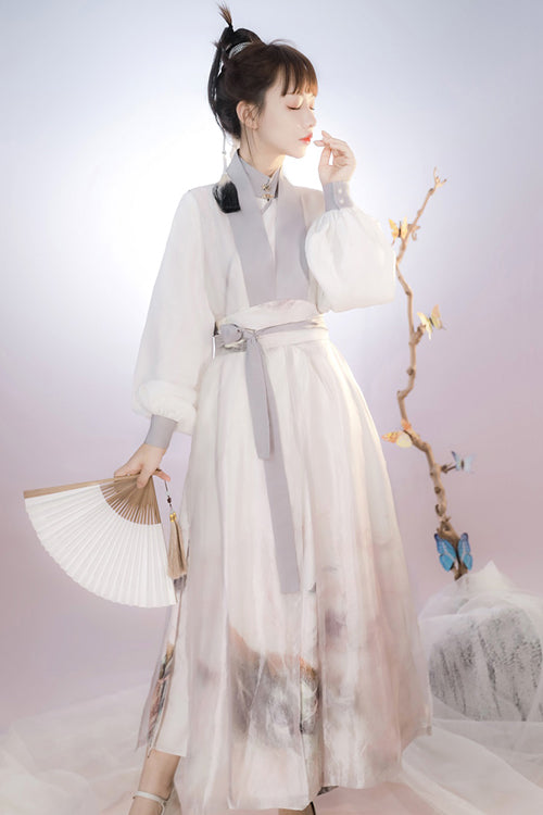 Beige Original Chinese Style Elegant Ink Printing Classic Lolita Hanfu Dress Full Set