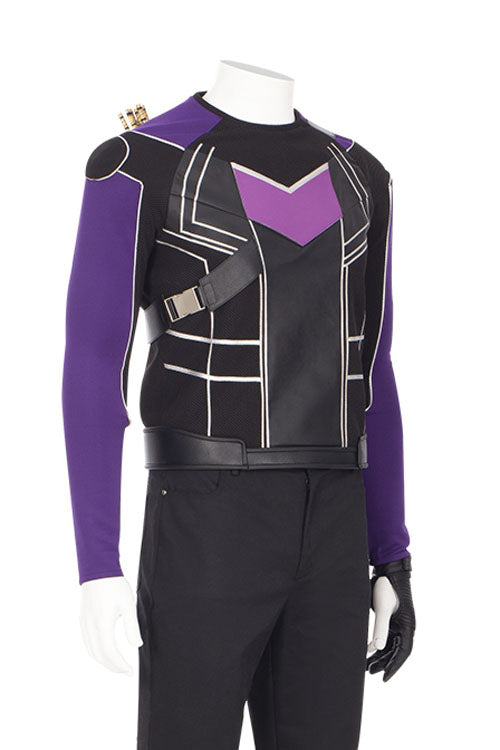 Super Hero Hawkeye Purple/Black Battle Suit Halloween Cosplay Costume Long Sleeve Top