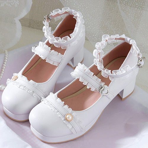 Frill Lace Simplicity Elegant Thick Heel Classic Lolita Shoes