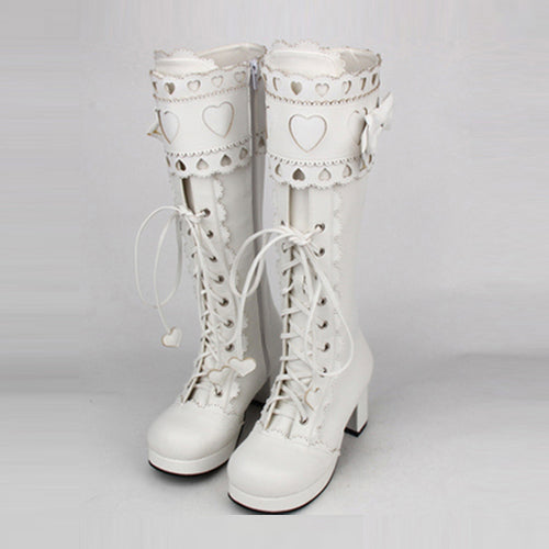 Lace Bowknot Heart Shaped Round Toe Sweet Lolita High Boots