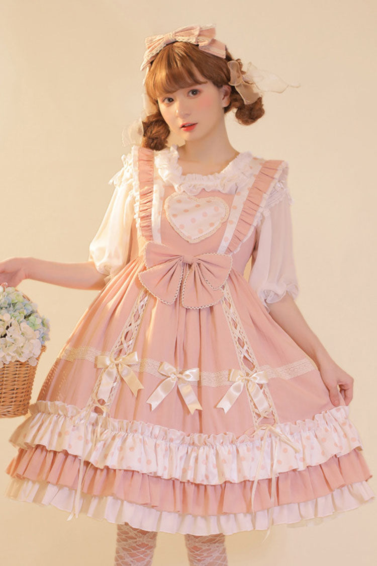 Love Plaid Polka Point Big Bowknot Sweet Lolita Suspender Dress