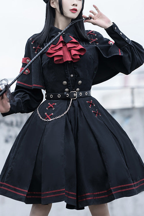 Schwarzes Hemd- und Rockset im Militärstil der Punishment Execution Officer-Serie, Gothic-Lolita-Kleid