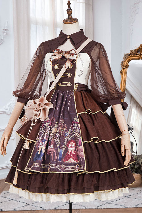 Dark Brown Japanese Country Style Alchemist Theme Bowknot Multi-Layer Ruffled Classic Lolita JSK Dress
