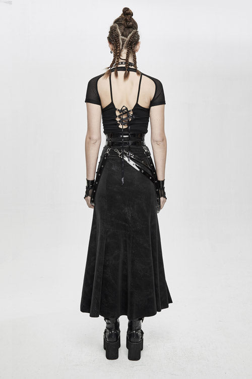Black High Side Slit Sexy With Adjusted Loops Womens Gothic Half Skirts