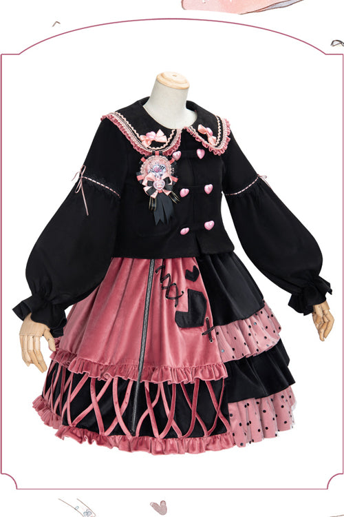 Pink/Black Vintage Stitching Strawberry Sweet Lolita JSK Dress