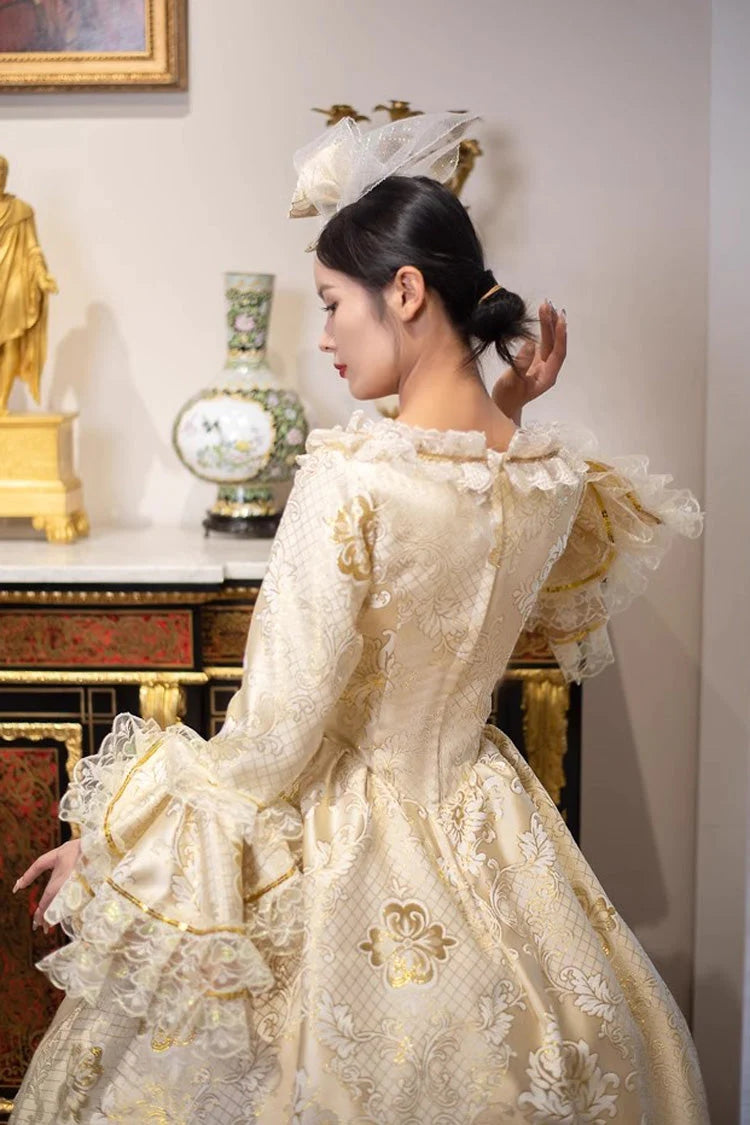 Golden Medieval Court Embroidery Cardigan Vintage Princess Lolita Victorian Dress