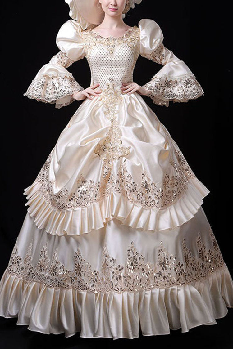 Champagne Court Style High Waisted Ruffled Multi-Layer Victorian Lolita Prom Dress