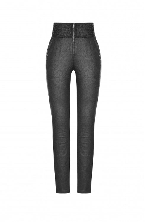 Black High Waist Flower Weaves The Ribbon Decoration Lace Up Gothic Jacquard Women's Pants