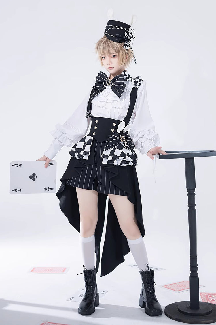 Black/White Rabbit Theater Checkerboard Print Ouji Lolita Girdle